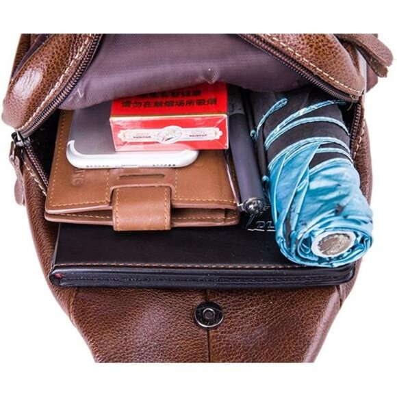 Genuine Leather Shoulder Sling Backpack Bag Unisex Outdoor Crossbody Sling Pack - Picture 6 of 8